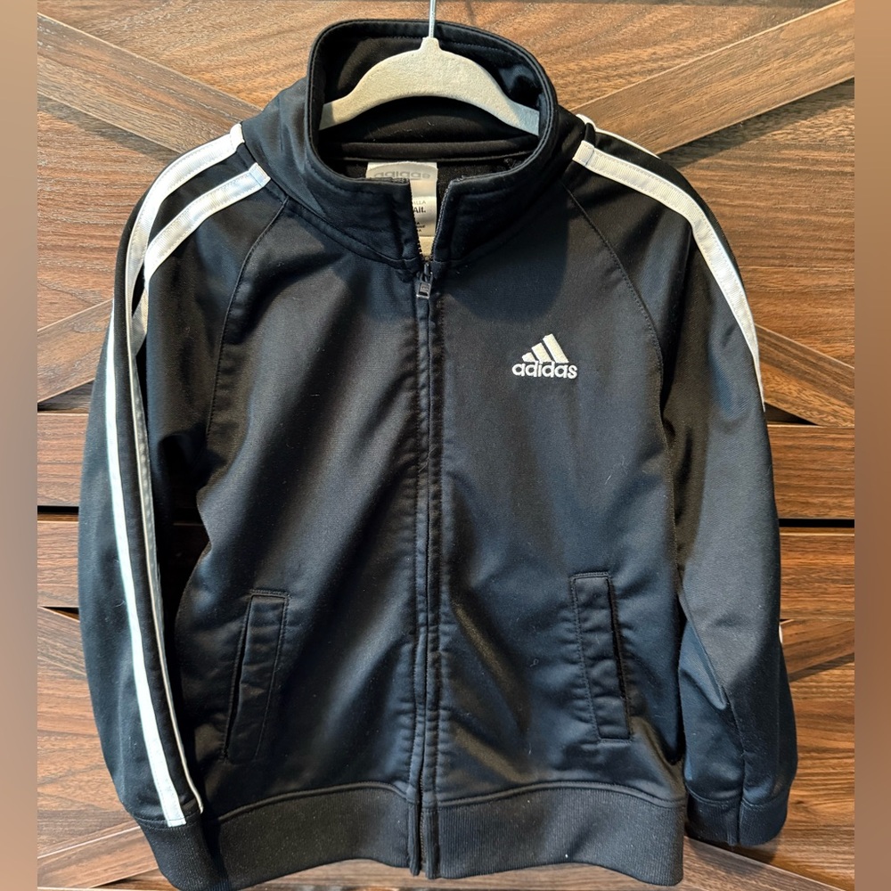 Adidas Black and White track jacket with Iconic Stripes
